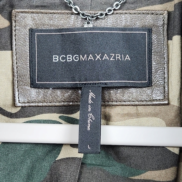 BCBGMaxAzria Olive 100% Leather Moto Biker Leather Jacket Women's Size Large - Picture 7 of 9